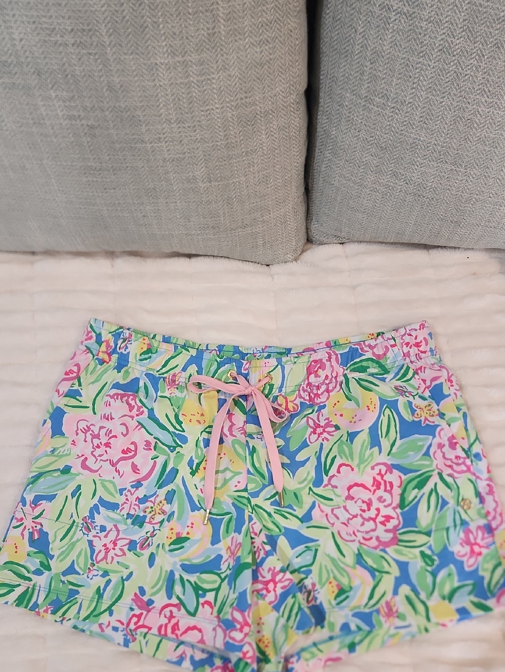Lilly Pulitzer Floral Cotton Drawstring Shorts in Blue, Pink, Green